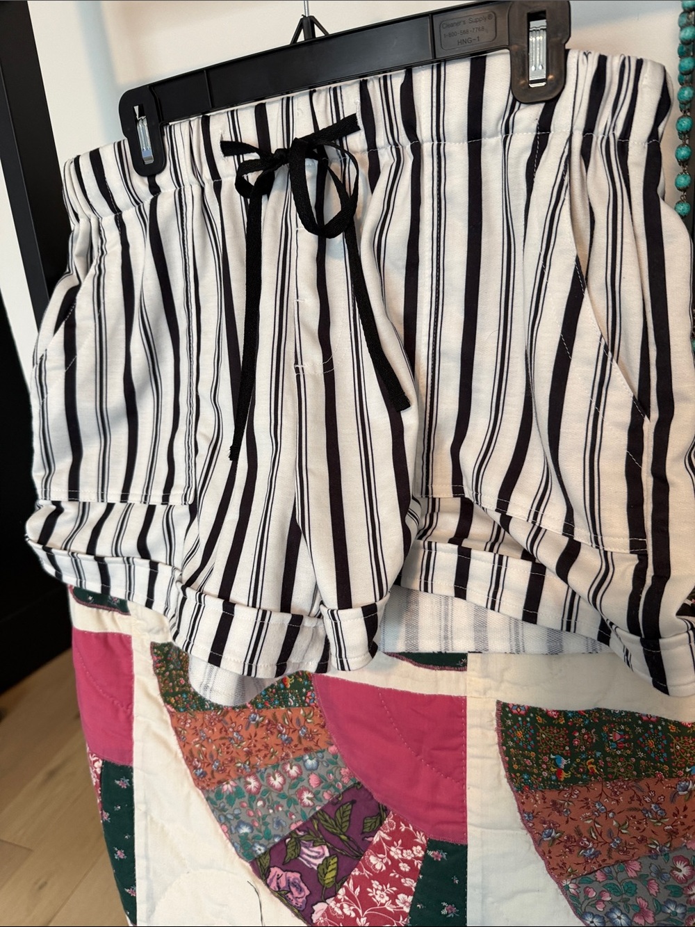 Amazon Women's Black and White Striped Athletic Shorts